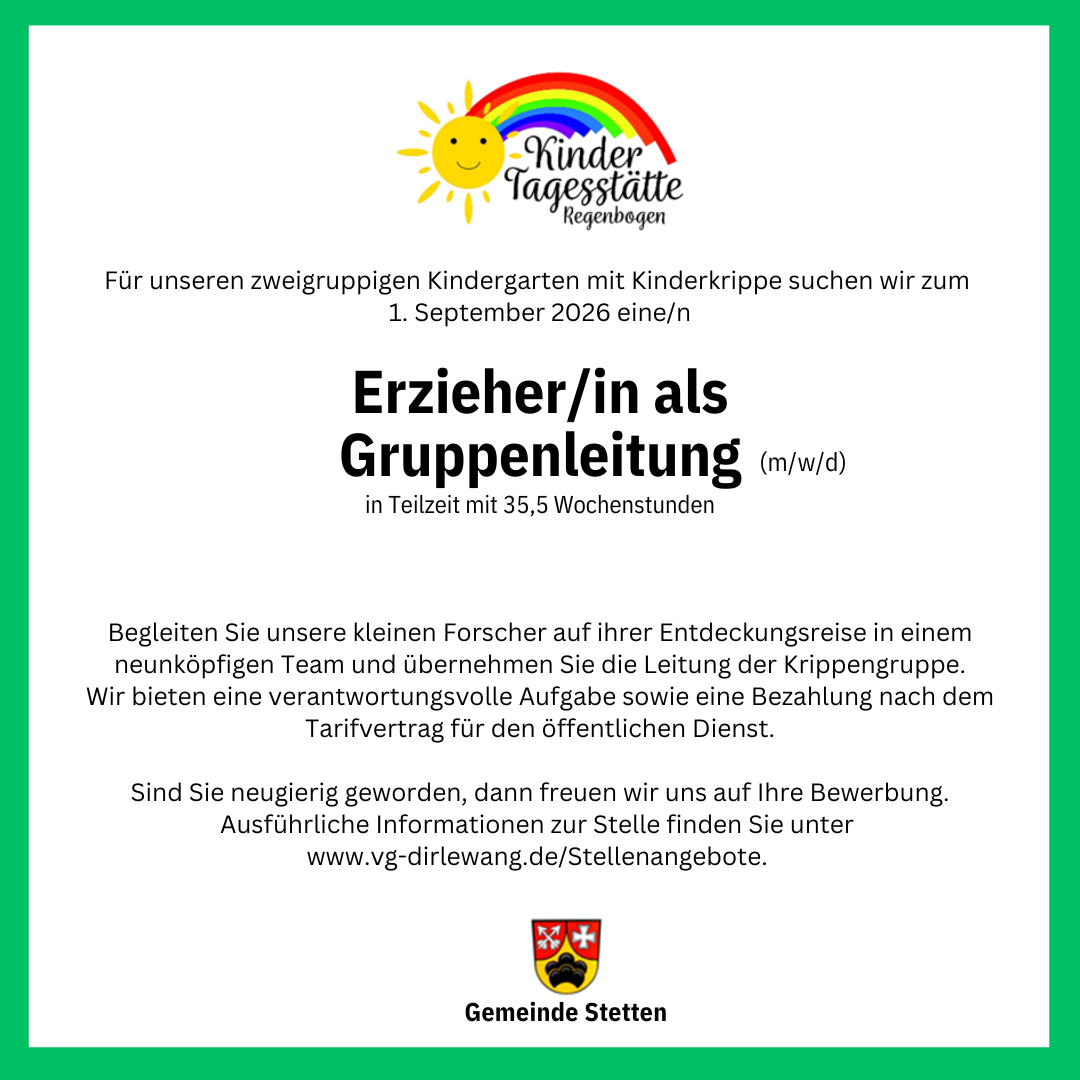 Stellenangebot Erzieher/in als Gruppenleitung für Stetten (Schwaben)